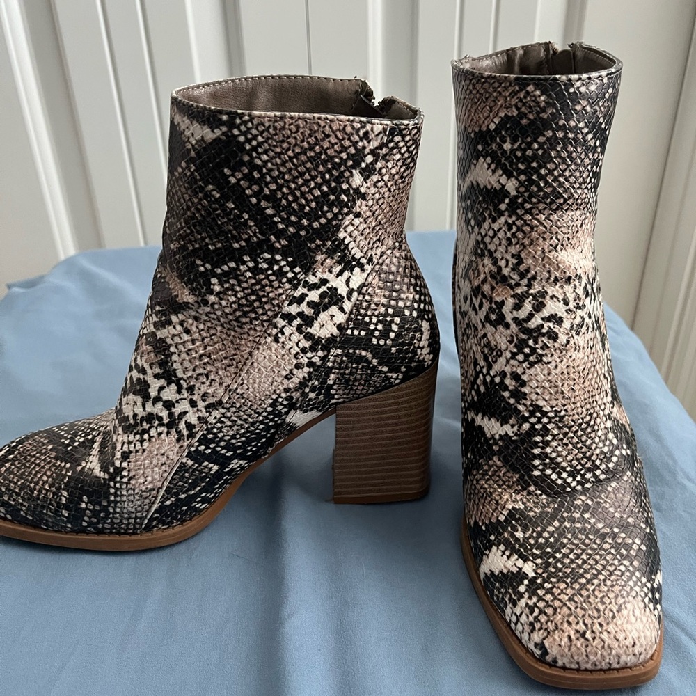 Crocodile Print Square Toe Chunky Heel Booties